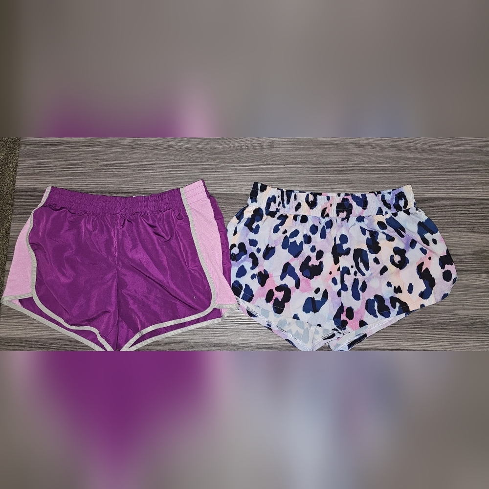 Womens Small Athletic Shorts Purple & Leopard Print